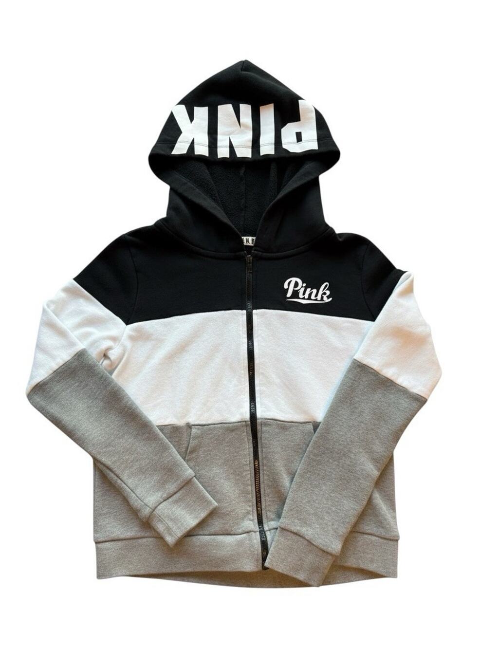 PINK Victoria's Secret Logo Colorblock Full Zip Fleece Hoodie Women’s L L10